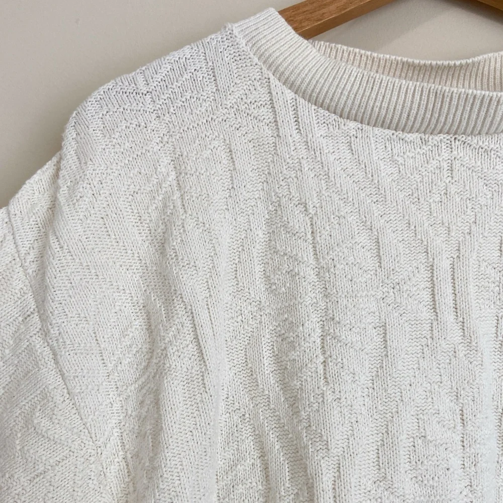 Oversized Vintage Liz Baker Essentials Ivory Textured Knit Top - Picture 4 of 7